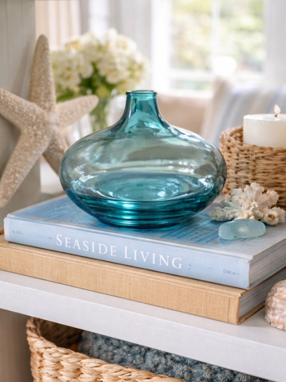 Blue Bulbous Glass Vase